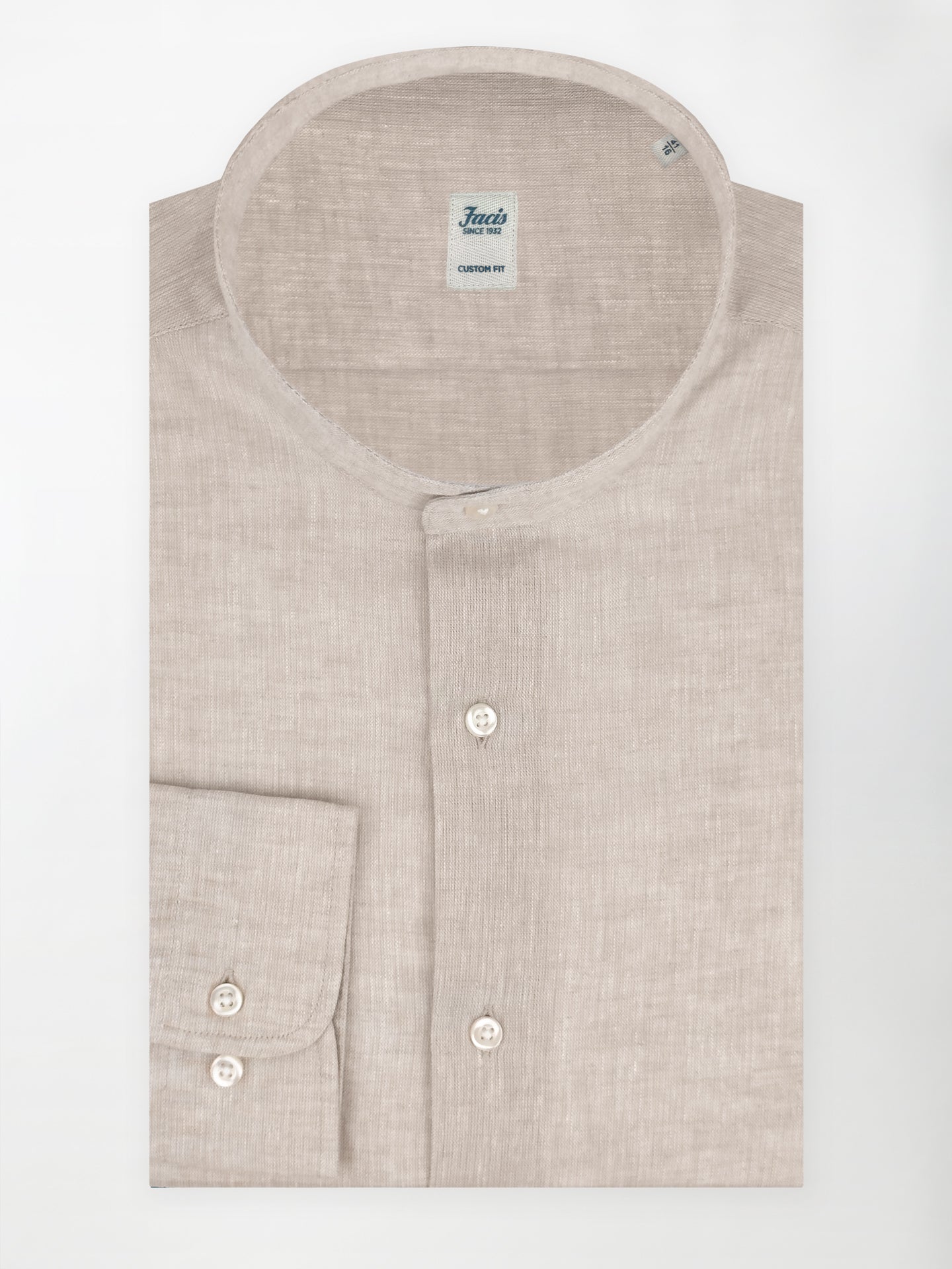 Camicia in Lino e Cotone con Collo Coreano - Color Sabbia - Custom Fit image 0