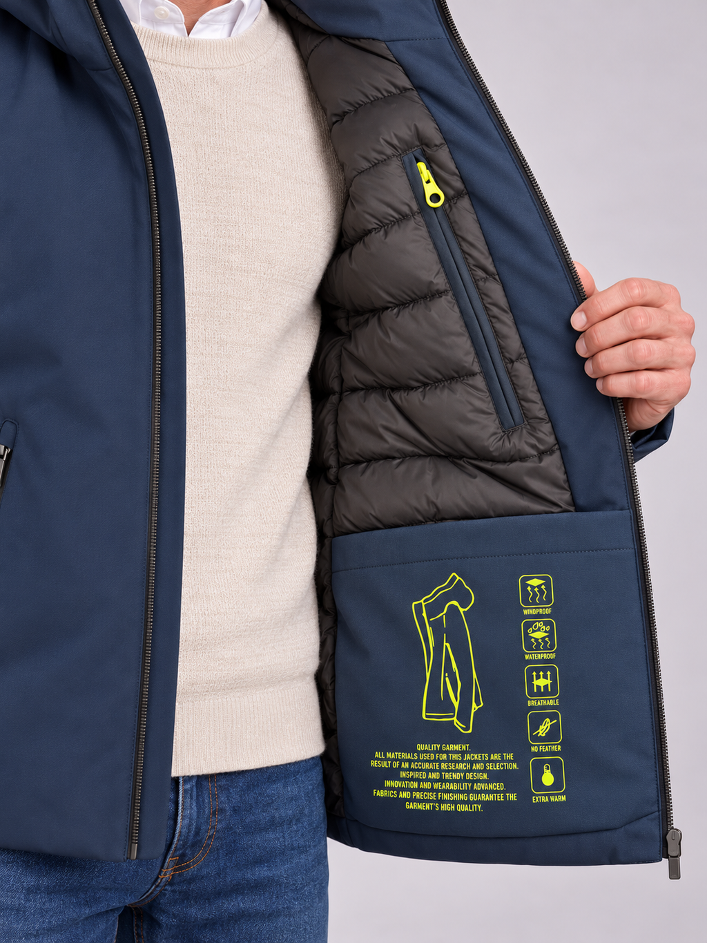 Giubbotto corto imbottito con rivestimento softshell - Color Blu navy blazer