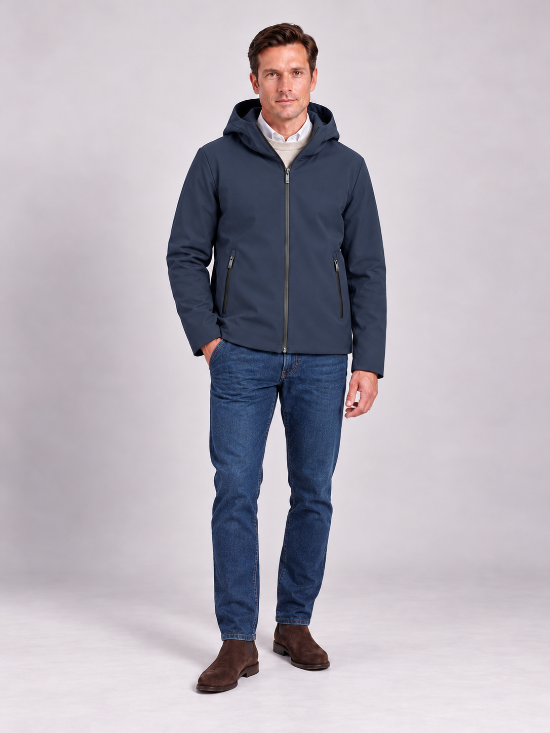 Giubbotto corto imbottito con rivestimento softshell - Color Blu navy blazer
